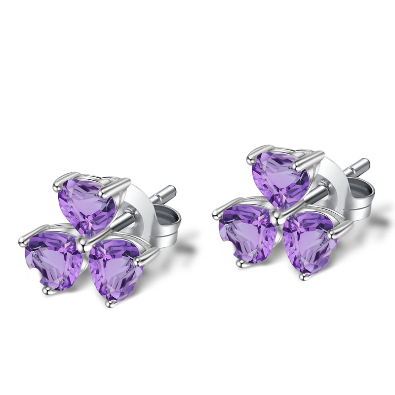 Sterling Silver Clover Stud Earrings & Citrine Heart Earrings Set