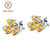 Sterling Silver Clover Stud Earrings & Citrine Heart Earrings Set
