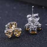 Sterling Silver Clover Stud Earrings & Citrine Heart Earrings Set