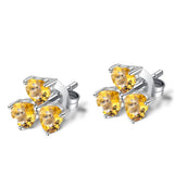 Sterling Silver Clover Stud Earrings & Citrine Heart Earrings Set