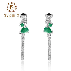 Green Agate Tassel Dangle Earrings 925 Sterling Silver Fine Jewelry
