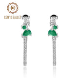 Green Agate Tassel Dangle Earrings 925 Sterling Silver Fine Jewelry