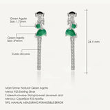 Green Agate Tassel Dangle Earrings 925 Sterling Silver Fine Jewelry