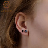 Natural Oval Garnet Stud Earrings 925 Sterling Silver Women Fine Jewelry