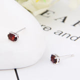 Natural Oval Garnet Stud Earrings 925 Sterling Silver Women Fine Jewelry