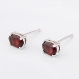Natural Oval Garnet Stud Earrings 925 Sterling Silver Women Fine Jewelry