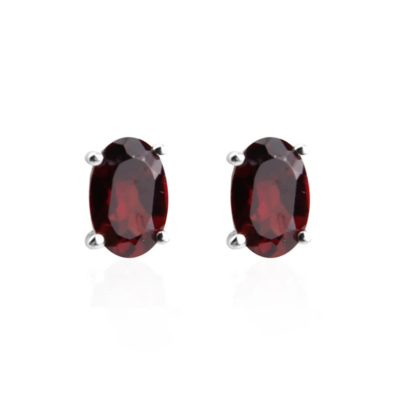 Natural Oval Garnet Stud Earrings 925 Sterling Silver Women Fine Jewelry