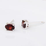 Natural Oval Garnet Stud Earrings 925 Sterling Silver Women Fine Jewelry