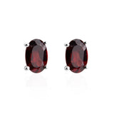 Natural Oval Garnet Stud Earrings 925 Sterling Silver Women Fine Jewelry