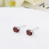 Natural Oval Garnet Stud Earrings 925 Sterling Silver Women Fine Jewelry