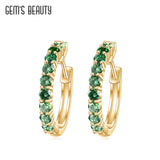 GEM'S BEAUTY 14K Filled Silver Hoop Earrings Dark Emerald Diamond