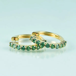 GEM'S BEAUTY 14K Filled Silver Hoop Earrings Dark Emerald Diamond