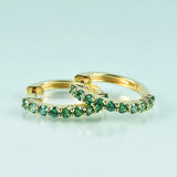 GEM'S BEAUTY 14K Filled Silver Hoop Earrings Dark Emerald Diamond
