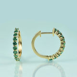 GEM'S BEAUTY 14K Filled Silver Hoop Earrings Dark Emerald Diamond