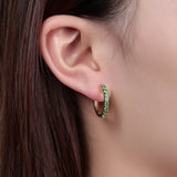 GEM'S BEAUTY 14K Filled Silver Hoop Earrings Dark Emerald Diamond