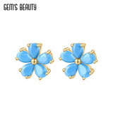 GEM'S BEAUTY 14K Rose Filled Sterling Silver Created Turquoise Stud Earrings