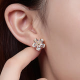 Lab Sapphire Stud Earrings for Women, Romantic Gift, Flower Earring