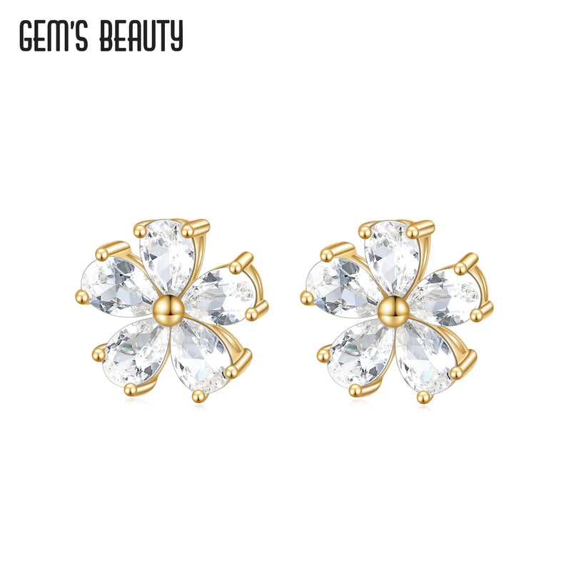 Lab Sapphire Stud Earrings for Women, Romantic Gift, Flower Earring