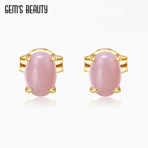 18K Filled 925 Silver Pink Opal Studs Earring for Women