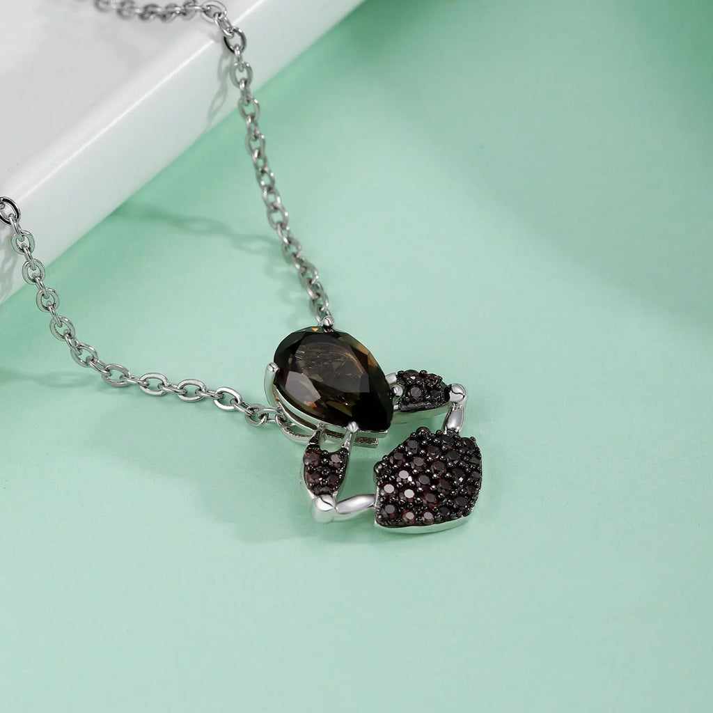 GEM'S BEAUTY Smoky Quartz Pendant Necklace 925 Sterling Silver Vintage