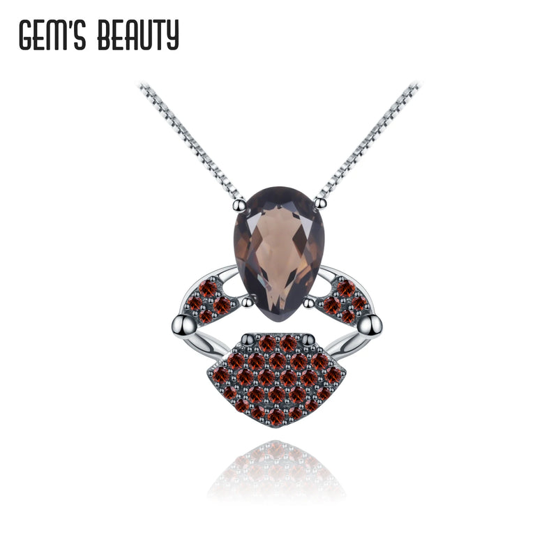 GEM'S BEAUTY Smoky Quartz Pendant Necklace 925 Sterling Silver Vintage