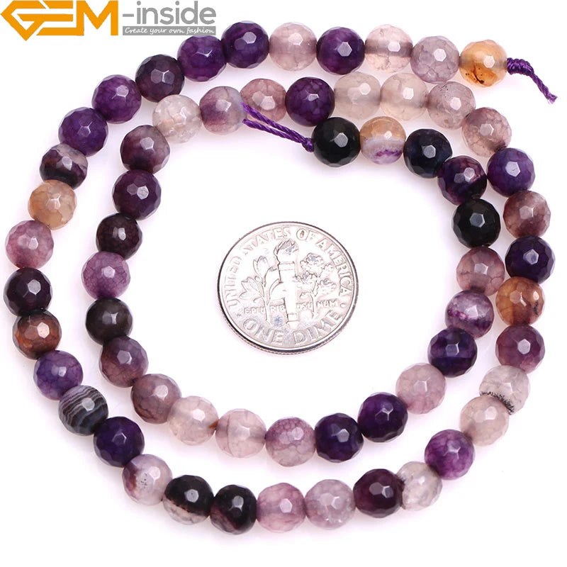 Natural Round Faceted Crackle Agate Beads 15inches DIY Necklace