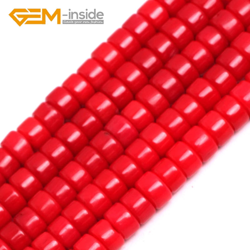 4X6MM Red Coral Rondelle Shape Stone Beads 15" Strand