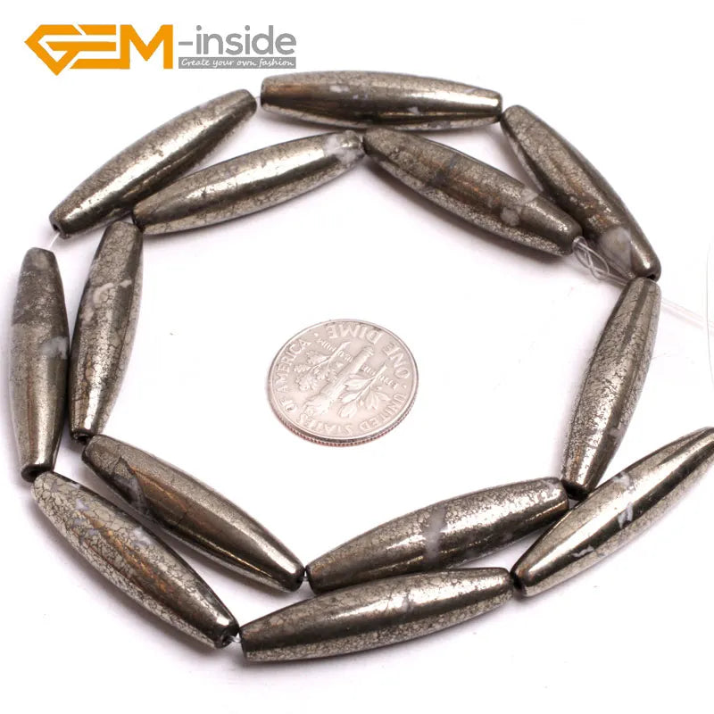 8X30MM Pyrite Stone Beads Loose Bead 15 Inches