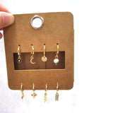 8PCS Rhinestone Moon Lightning Earrings Set For Women