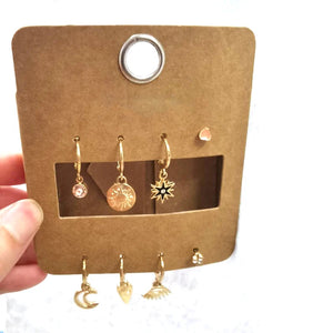 8PCS Rhinestone Moon Lightning Earrings Set For Women