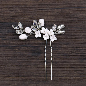 Bride Wedding Crystal Leaf Flower Hair Pins Hair Sticks Women Bridal Veil Jewelr