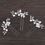 Bride Wedding Crystal Leaf Flower Hair Pins Hair Sticks Women Bridal Veil Jewelr