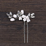 Bride Wedding Crystal Leaf Flower Hair Pins Hair Sticks Women Bridal Veil Jewelr