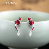 GEZENCA S925 Silver Dripping Copal Small Koi Earrings, Lucky Earring Party