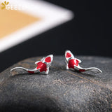 GEZENCA S925 Silver Dripping Copal Small Koi Earrings, Lucky Earring Party