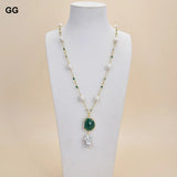 GG Jewelry Rice Pearl Green Crystal Necklace Keshi Pearl Pendant