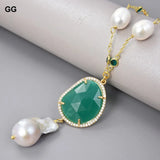 GG Jewelry Rice Pearl Green Crystal Necklace Keshi Pearl Pendant