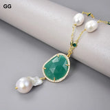 GG Jewelry Rice Pearl Green Crystal Necklace Keshi Pearl Pendant