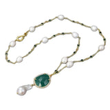 GG Jewelry Rice Pearl Green Crystal Necklace Keshi Pearl Pendant