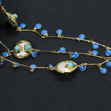 GG Jewelry 3 Rows Keshi Coin Pearl Golden Turquoise Enamel Chain Bracelet
