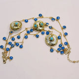 GG Jewelry 3 Rows Keshi Coin Pearl Golden Turquoise Enamel Chain Bracelet