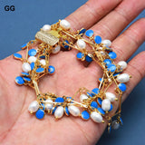 GG 4 Rows Rice Natural Pearl Enamel Chain Bracelet For Women