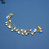 GG 4 Rows Rice Natural Pearl Enamel Chain Bracelet For Women
