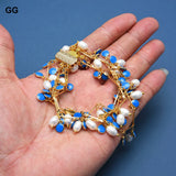 GG 4 Rows Rice Natural Pearl Enamel Chain Bracelet For Women