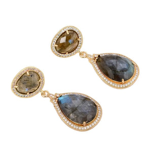 Labradorite Shimmer Stone Stud Earrings with CZ Fitting