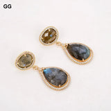 Labradorite Shimmer Stone Stud Earrings with CZ Fitting