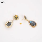 Labradorite Shimmer Stone Stud Earrings with CZ Fitting