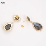 Labradorite Shimmer Stone Stud Earrings with CZ Fitting