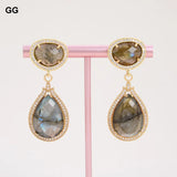 Labradorite Shimmer Stone Stud Earrings with CZ Fitting
