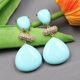 Turquoise Triangle CZ Beads Studs Earrings Wedding Lady